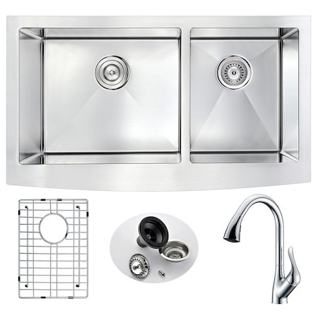 Anzzi Elysian Farmhouse 33" Kitchen Sink with Accent Polished Chrome Faucet KAZ3320-031
